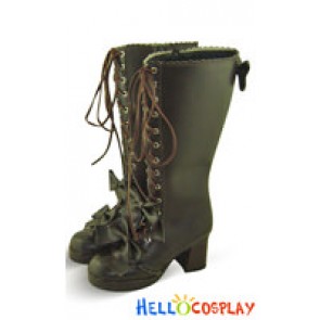 Brown Bows Lace Ruffle Chunky Princess Lolita Boots