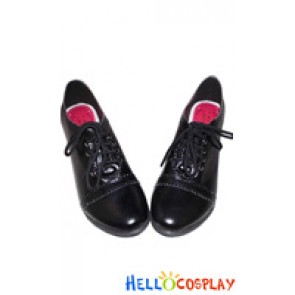 Gothic Lolita Shoes Black Ankle Lace Up Scalloped Chunky