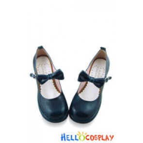 Dark Blue Bow Strap Chunky Princess Lolita Shoes