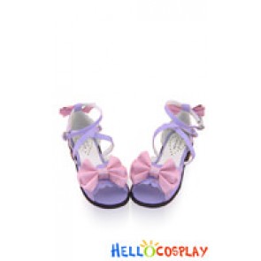 Purple Pink Bows Instep Straps Chunky Princess Lolita Shoes