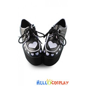 Punk Lolita Shoes Black And Purple Heart Shaped Platform