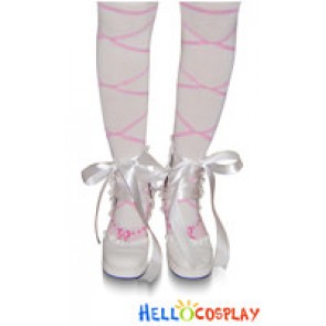White Ballet Ribbon Lace Chunky Sweet Lolita Shoes