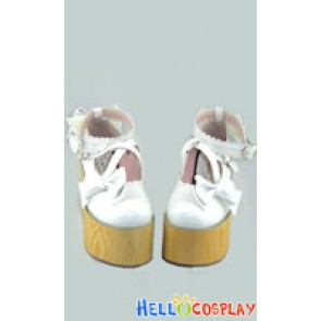 White Scalloped Trim Crossing Straps Platform Sweet Lolita Shoes