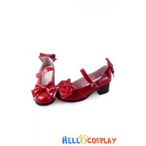 Princess Lolita Shoes Sweet Mirror Red Instep Strap Bows Lace Heart Shaped Buckle