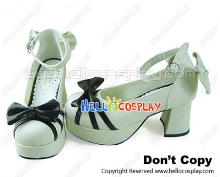 Matt White Black Chunky Bows Ruffle Princess Lolita Shoes