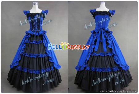 Victorian Gothic Lolita Cotton Blue Dress Ball Gown