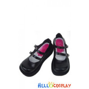 Black Pop Double Straps Platform Punk Lolita Shoes