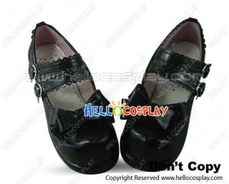 Matte Black Double Straps Chunky Fashion Princess Lolita Shoes