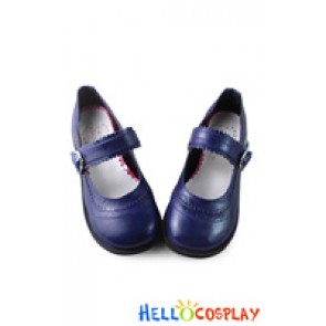 Princess Lolita Shoes Flat Ultramarine Dark Blue Lace Single Strap Buckle