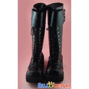 Black Lace Up Buckles Punk Lolita Knee High Boots