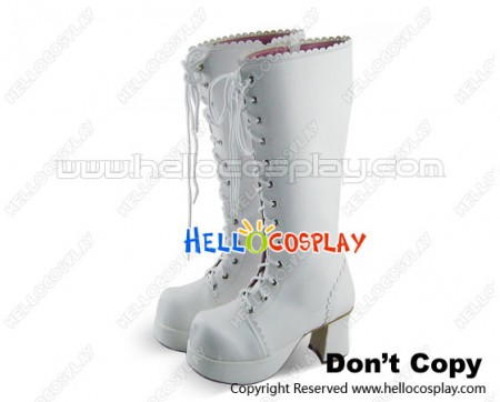 White Lace And Zipper Ruffle Chunky Punk Lolita Boots