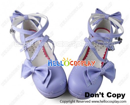 Princess Lolita Shoes Sweet Purple Platform Ankle Crossing Straps Bows Buckles