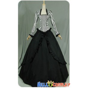 Civil War Victorian Black White Stripes Reenactment Stage Lolita Dress Costume