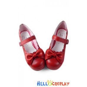 Sweet Lolita Shoes Wine Red Dentate Single Strap Platform Lace Buckle