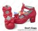 Red Sheepskin Three Bows Ruffle Chunky Princess Lolita Shoes