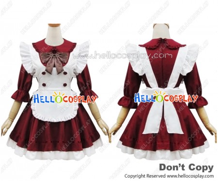 Angel Feather Cosplay Lolita Dark Red Maid Dress Costume