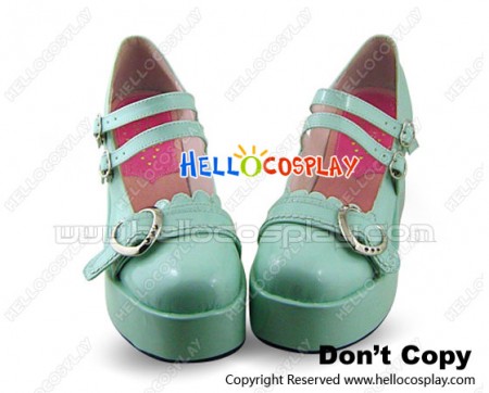 Mint Two Straps Ruffle Platform Princess Lolita Shoes