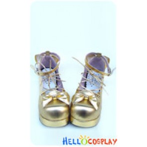 Golden Crisscross Lacing Platform Princess Lolita Shoes