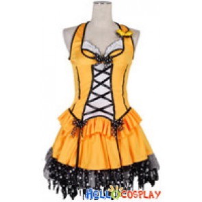 Pumpkin Yellow Black Polka Dot Lace Cosplay Maid Dress Costume