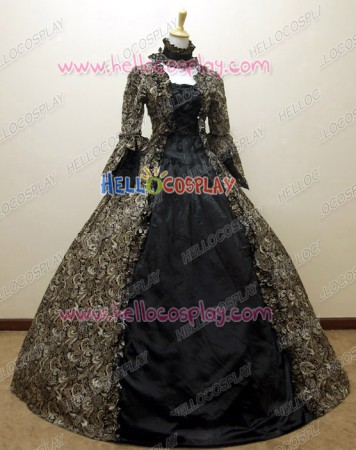 Victorian Lolita Reenactment Stage Antique Gothic Lolita Dress Black Floral