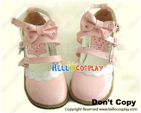 Mirror Pink Bow Straps Flat Sweet Lolita Doll Shoes