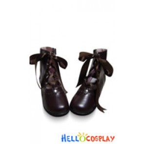 Matt Brown Satin Lace Ruffle Chunky Princess Lolita Boots