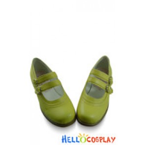 Creamy Yellow Double Straps Low Chunky Sweet Lolita Shoes