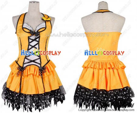 Pumpkin Yellow Black Polka Dot Lace Cosplay Maid Dress Costume