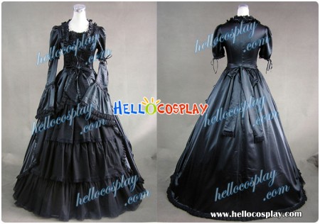 Civil War Gothic Lolita Satin Ball Gown Dress Black