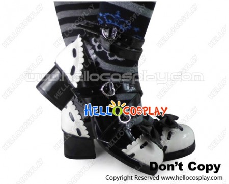 Sweet Lolita Shoes Black White Ankle Crisscross Straps Princess Lace Bow
