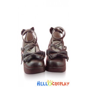 Matt Brown Bow Many Straps Chunky Princess Lolita Shoes