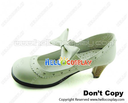 White IW Charlotte Bow Chunky Sweet Lolita Shoes