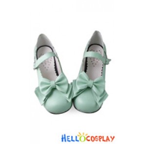 Princess Lolita Shoes Sweet Mint Green Single Strap Cone Bow Lace