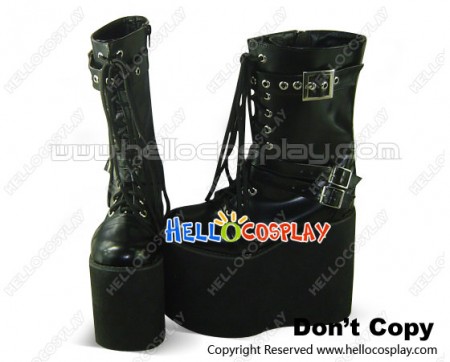Black Long Lacing Buckles Platform Princess Lolita Boots