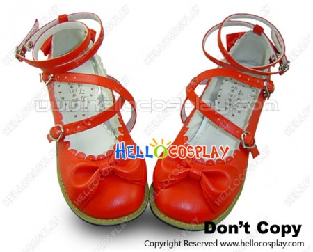 Matt Red Bows Ruffle Sweet Chunky Princess Lolita Shoes