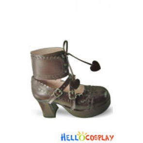 Brown Bow Detachable Wide Straps Chunky Princess Lolita Shoes