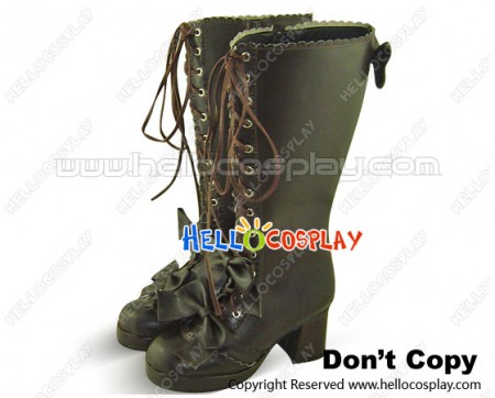 Brown Bows Lace Ruffle Chunky Princess Lolita Boots