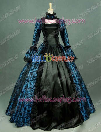 Victorian Lolita Georgian Reenactment Gothic Dress Royal Blue