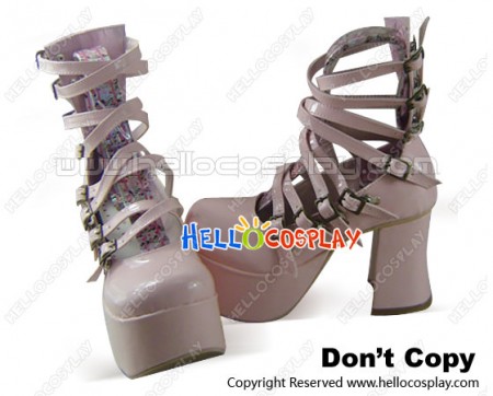 Mirror Pink Buckle Crossing Straps Chunky Punk Lolita Shoes