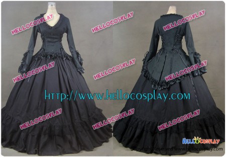Victorian Gothic Lolita Ball Gown Prom Brocade Black Dress