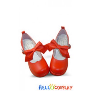 Matt Red Bow Chunky Princess Lolita Shoes