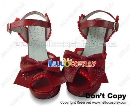 Matt Wine Red ViVi Detachable Bow Chunky Princess Lolita Shoes