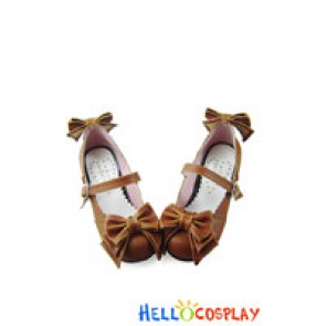 Light Brown Bow Single Strap Cone Sweet Lolita Shoes