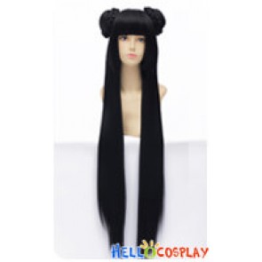 Wig 100CM Cosplay Loli Straight Long Ancient Double Buns Pure Black