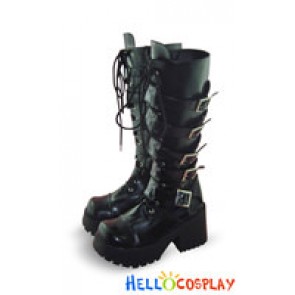Black Straps Shoelace Lace Up Chunky Punk Lolita Boots