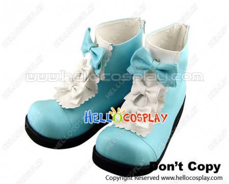 Blue White Three Bows Platform Princess Lolita Short Boots