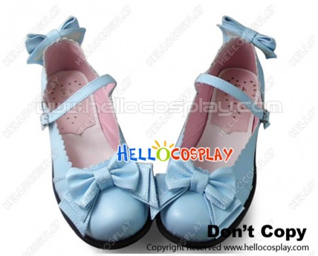 Lolita Shoes Princess Sweet Matte Blue Flat Single Strap Bows Lace