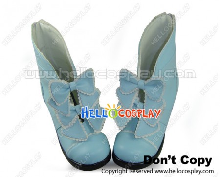Matt Blue Bows Ruffle Chunky Sweet Lolita Shoes