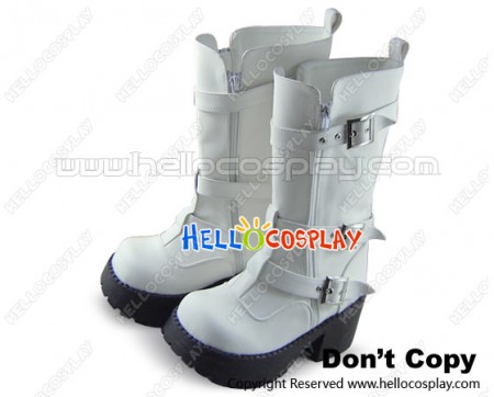 White Zipper Chunky Punk Lolita Diamond Boots