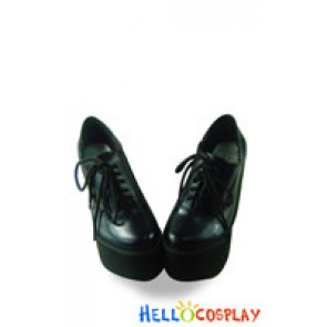 Matte Black Shoelace Pointed Platform Punk Lolita Shoes